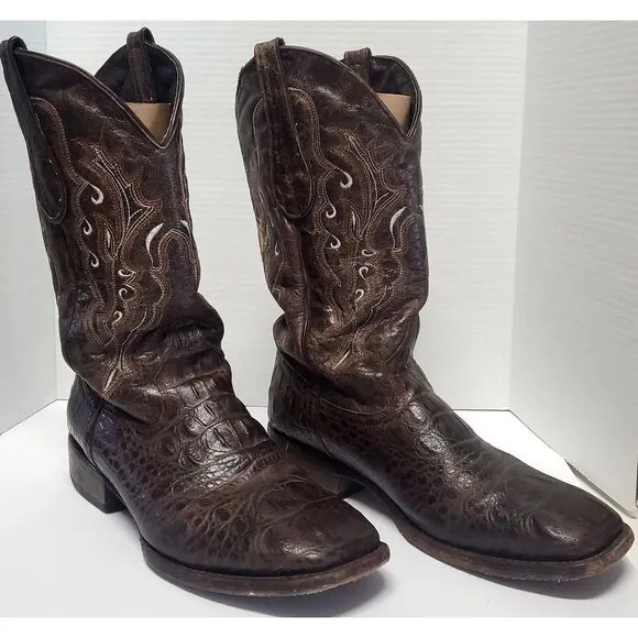 Veari Boots Crocodile Hornback Cowboy Western Rodeo10 Brown Stitch Square Toe