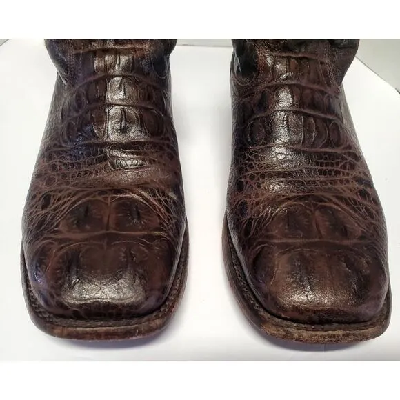 Veari Boots Crocodile Hornback Cowboy Western Rodeo10 Brown Stitch Square Toe