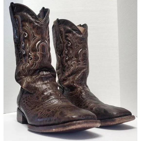 Veari Boots Crocodile Hornback Cowboy Western Rodeo10 Brown Stitch Square Toe