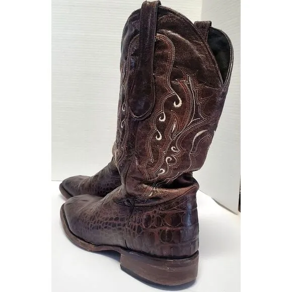Veari Boots Crocodile Hornback Cowboy Western Rodeo10 Brown Stitch Square Toe