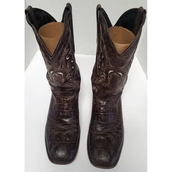 Veari Boots Crocodile Hornback Cowboy Western Rodeo10 Brown Stitch Square Toe