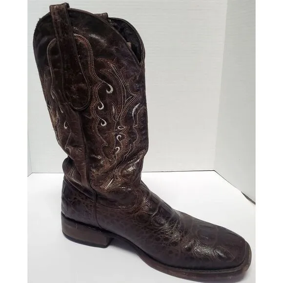 Veari Boots Crocodile Hornback Cowboy Western Rodeo10 Brown Stitch Square Toe
