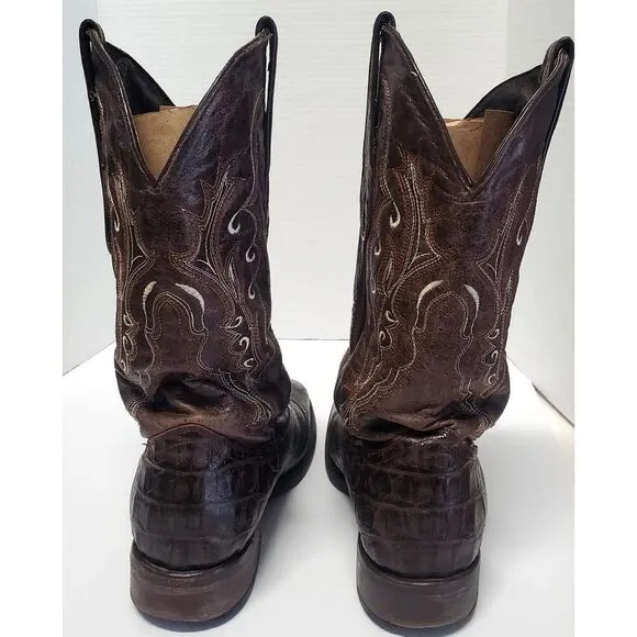 Veari Boots Crocodile Hornback Cowboy Western Rodeo10 Brown Stitch Square Toe