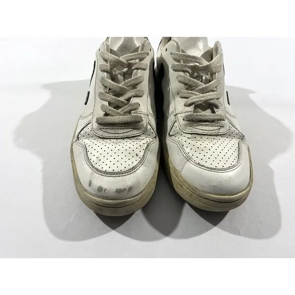 Veja V-10 Extra White Black Men's Sz 9 Leather Lace Up Shoes Sneakers Casual