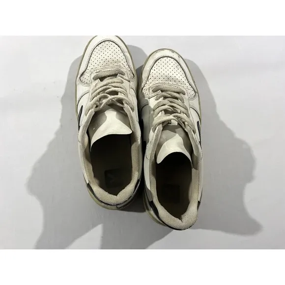 Veja V-10 Extra White Black Men's Sz 9 Leather Lace Up Shoes Sneakers Casual