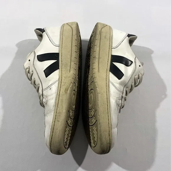 Veja V-10 Extra White Black Men's Sz 9 Leather Lace Up Shoes Sneakers Casual