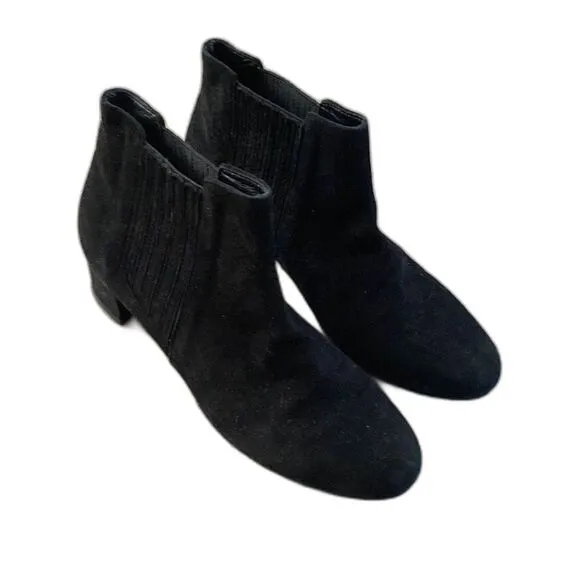 VENISE COLLECTION | Black Italian Suede Leather Low Boots Booties 2” Heel - 7.5