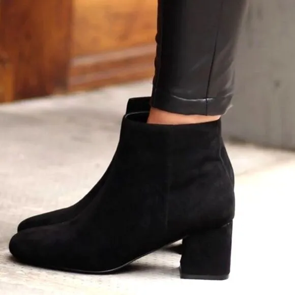 VENISE COLLECTION | Black Italian Suede Leather Low Boots Booties 2” Heel - 7.5