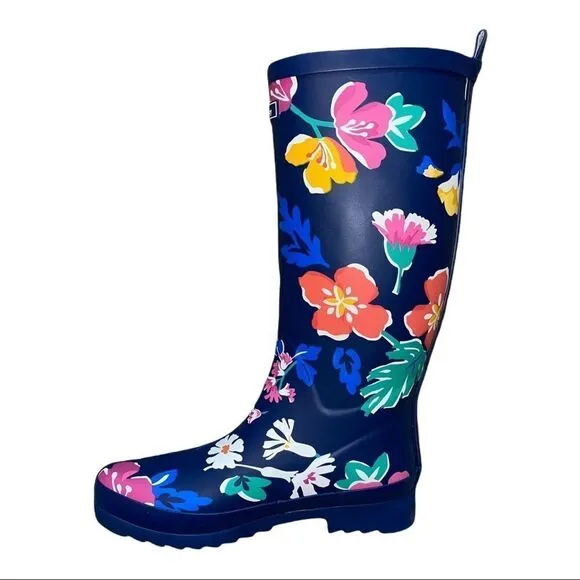 Vera Bradley Blue Multicolor Santiago Floral Rain Boots Women's Size 7 New