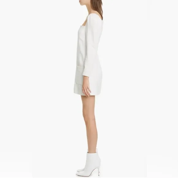 VERONICA BEARD Alona Tweed Square Neck Long Sleeve Mini Dress Ivory 8