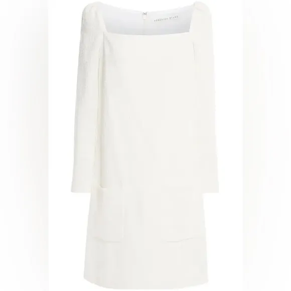 VERONICA BEARD Alona Tweed Square Neck Long Sleeve Mini Dress Ivory 8