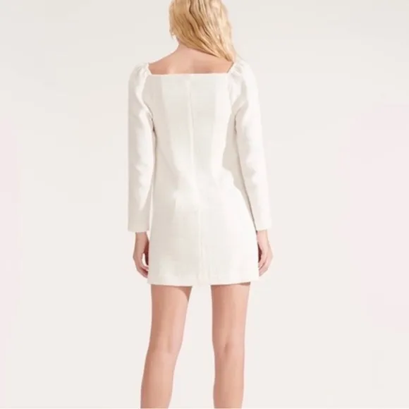 VERONICA BEARD Alona Tweed Square Neck Long Sleeve Mini Dress Ivory 8