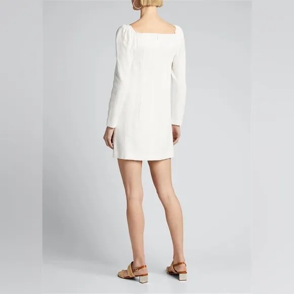 VERONICA BEARD Alona Tweed Square Neck Long Sleeve Mini Dress Ivory 8