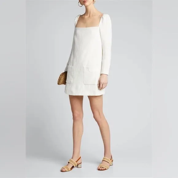 VERONICA BEARD Alona Tweed Square Neck Long Sleeve Mini Dress Ivory 8