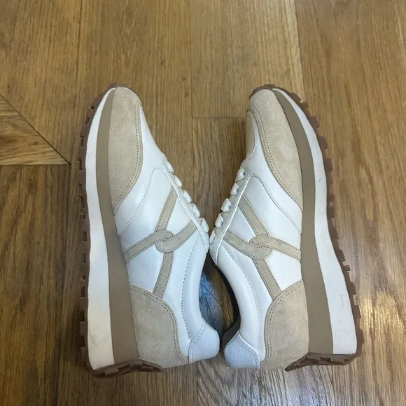 Veronica Beard Valentina White and Tan Sneakers