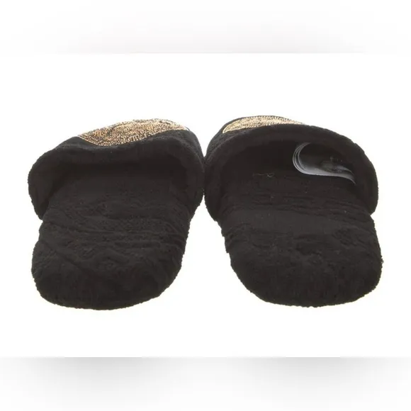 VERSACE Medusa Crystal Embellished Black &amp; Gold Bath Slippers Size 5.5 NWT