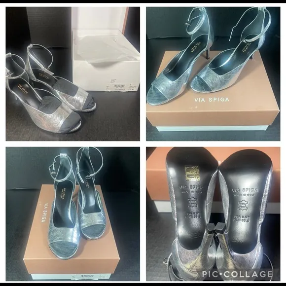Via Spiga Jennie Silver Leather Sexy &amp; Strappy Sandal US 5.5M BNIB
