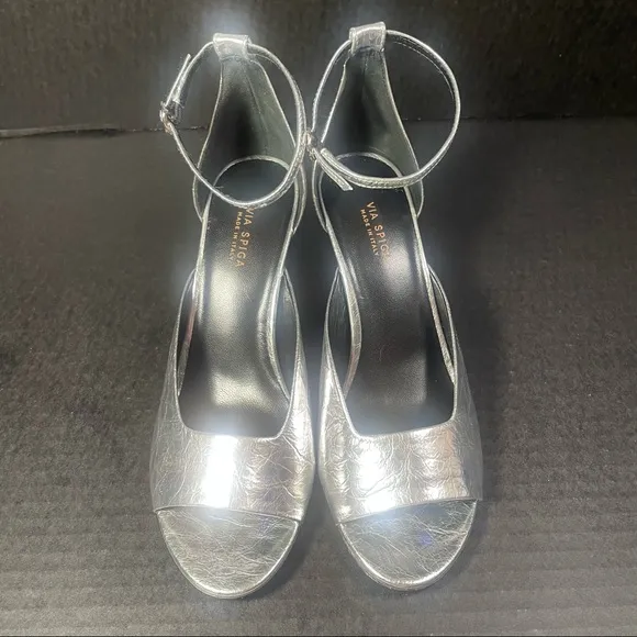 Via Spiga Jennie Silver Leather Sexy &amp; Strappy Sandal US 5.5M BNIB