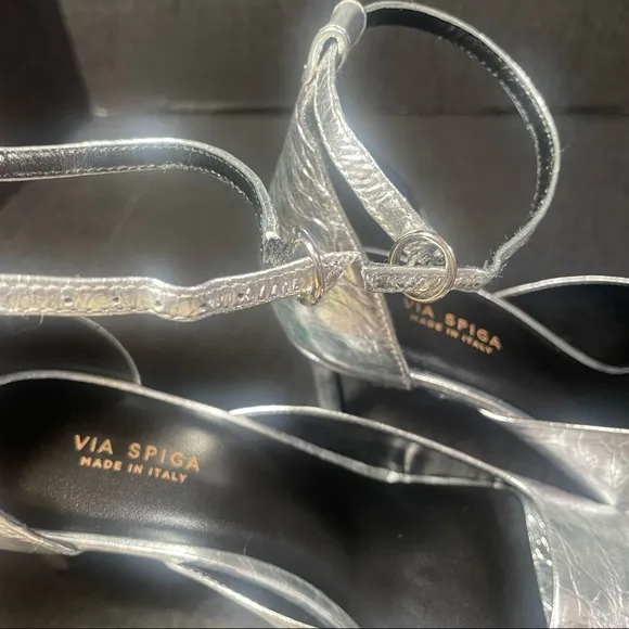 Via Spiga Jennie Silver Leather Sexy &amp; Strappy Sandal US 5.5M BNIB
