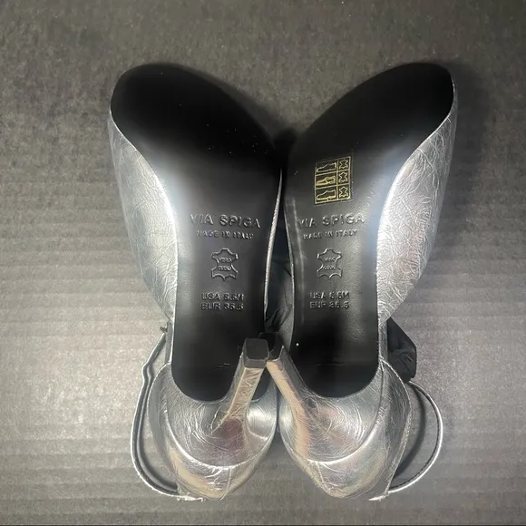 Via Spiga Jennie Silver Leather Sexy &amp; Strappy Sandal US 5.5M BNIB