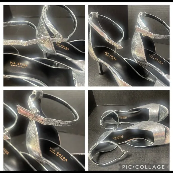 Via Spiga Jennie Silver Leather Sexy &amp; Strappy Sandal US 5.5M BNIB