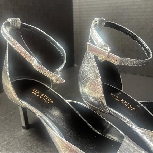 Via Spiga Jennie Silver Leather Sexy &amp; Strappy Sandal US 5.5M BNIB