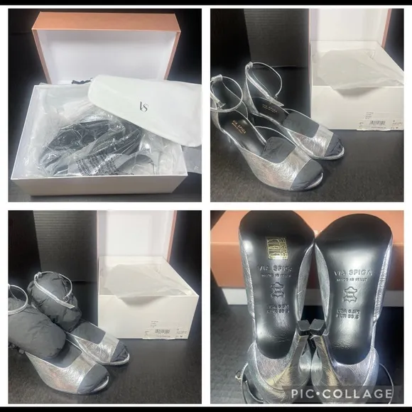 Via Spiga Jennie Silver Leather Sexy &amp; Strappy Sandal US 5.5M BNIB