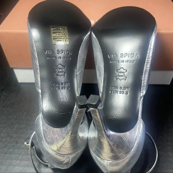 Via Spiga Jennie Silver Leather Sexy &amp; Strappy Sandal US 5.5M BNIB
