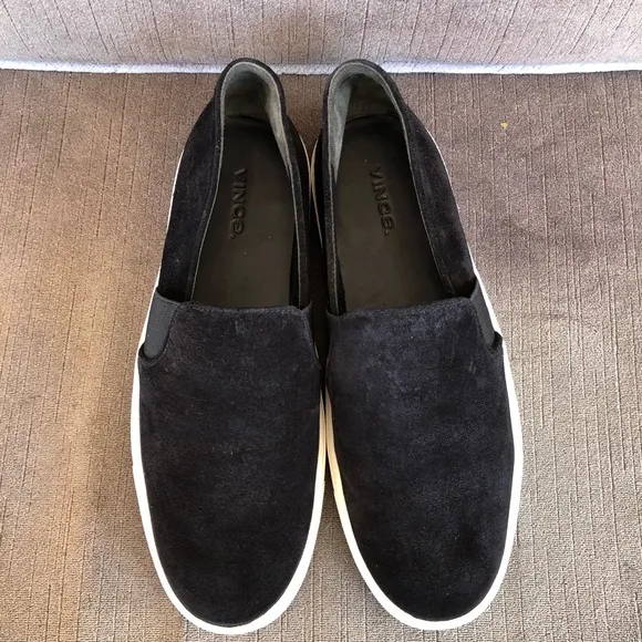 Vince Black Suede Leather Slip On Sneakers size 7
