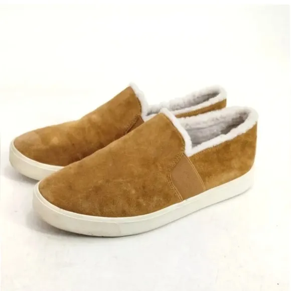 Vince Blair Sherpa Caramel Suede Slip On Sneakers