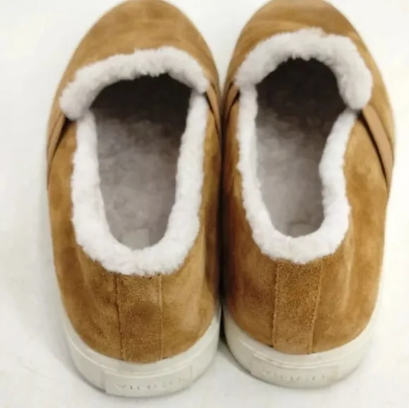 Vince Blair Sherpa Caramel Suede Slip On Sneakers