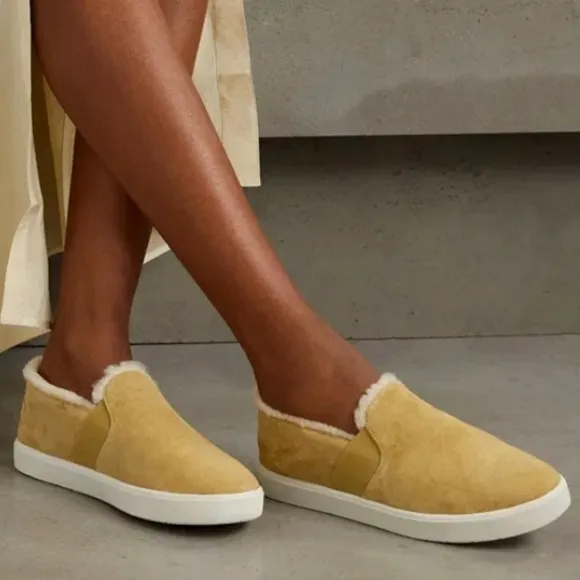 Vince Blair Sherpa Caramel Suede Slip On Sneakers