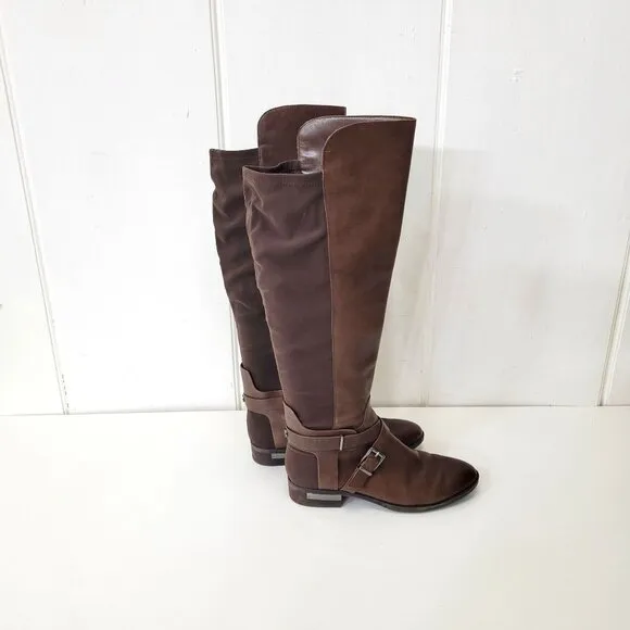 Vince Camuto Paton Brown Leather Knee-High Riding Boots