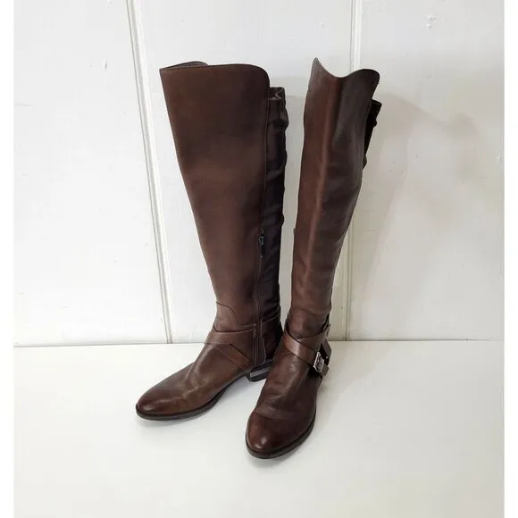 Vince Camuto Paton Brown Leather Knee-High Riding Boots