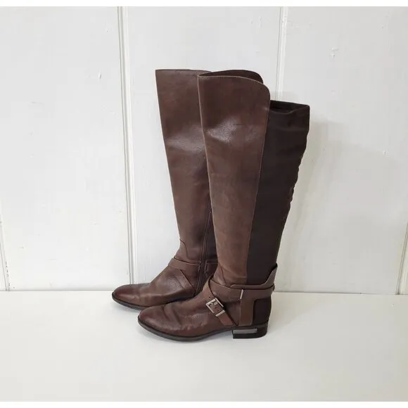Vince Camuto Paton Brown Leather Knee-High Riding Boots