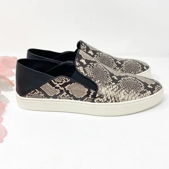 Vince Garvey NEW Snake Print Leather Slip On Sneakers