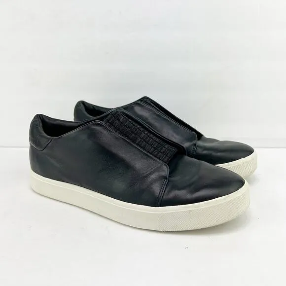 Vince Leather Slip On Round Toe Stretch Sneakers Black