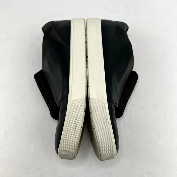 Vince Leather Slip On Round Toe Stretch Sneakers Black