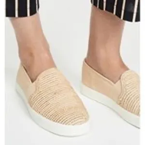 VINCE Natural Beige Raffia Cushioned Woven Goring Blair Slip On Sneakers