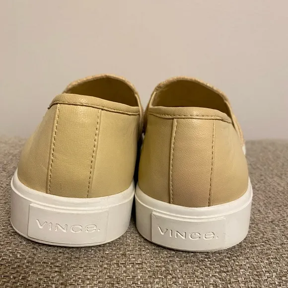 VINCE Natural Beige Raffia Cushioned Woven Goring Blair Slip On Sneakers