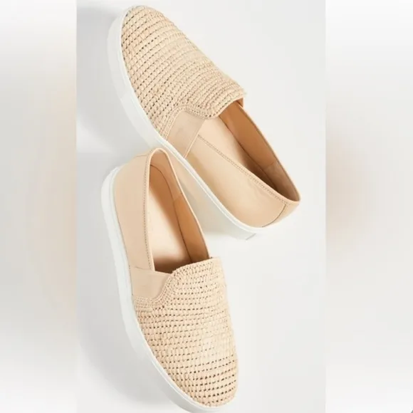 VINCE Natural Beige Raffia Cushioned Woven Goring Blair Slip On Sneakers