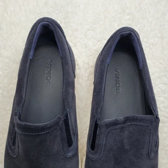 Vince Navy Blue Suede Leather Slip On Sneakers