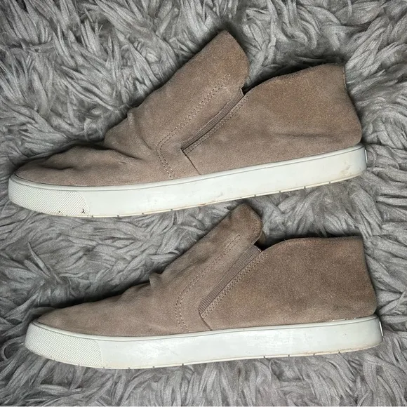 Vince neutral ruched suede slip on sneakers women’s shoe size 9