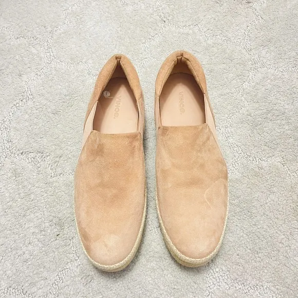 VINCE. Oatmeal Suede Peach Wilden Espadrille Slip-On Sneakers 9.5 Woven Platform