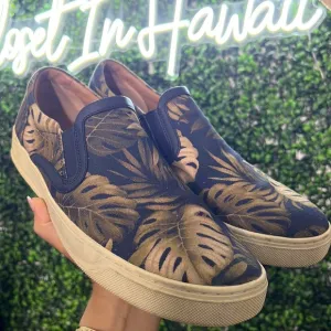 Vince Shoes Mens 10.5 Ace Coastal Slip On Sneakers Canvas Leaf Print Casual