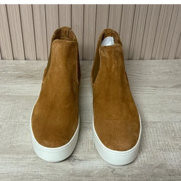 VINCE Warren Suede Real Fur High Top Slip-On Sneakers Booties Water Repellent