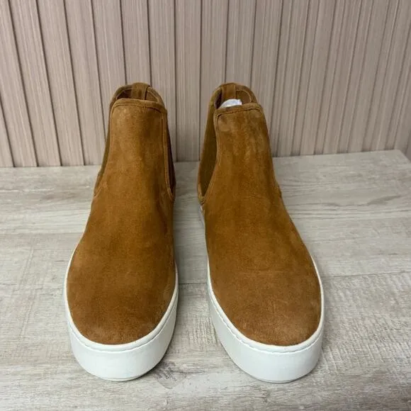 VINCE Warren Suede Real Fur High Top Slip-On Sneakers Booties Water Repellent