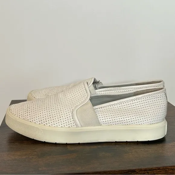 Vince White Blair Perforated Leather Slip On Sneakers Shoes Size 6.5