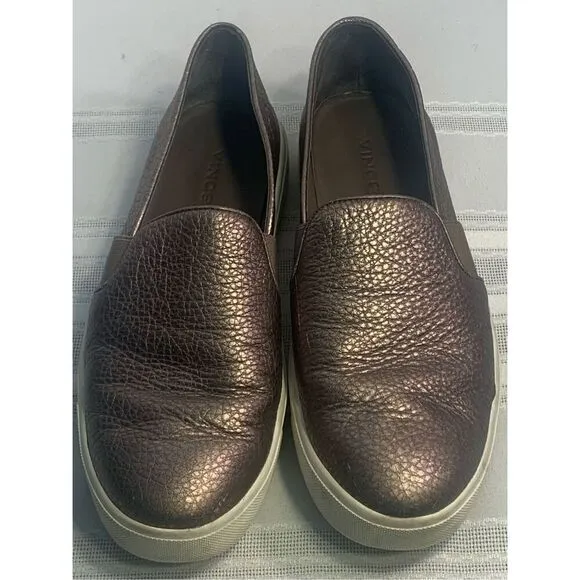 VINCE SNEAKERS BRONZE PEBBLED LEATHER SLIP ON STYLE CORPCORE SZ 6.5 / EUR 36.5