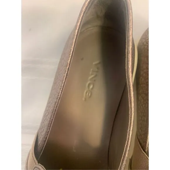 VINCE SNEAKERS BRONZE PEBBLED LEATHER SLIP ON STYLE CORPCORE SZ 6.5 / EUR 36.5